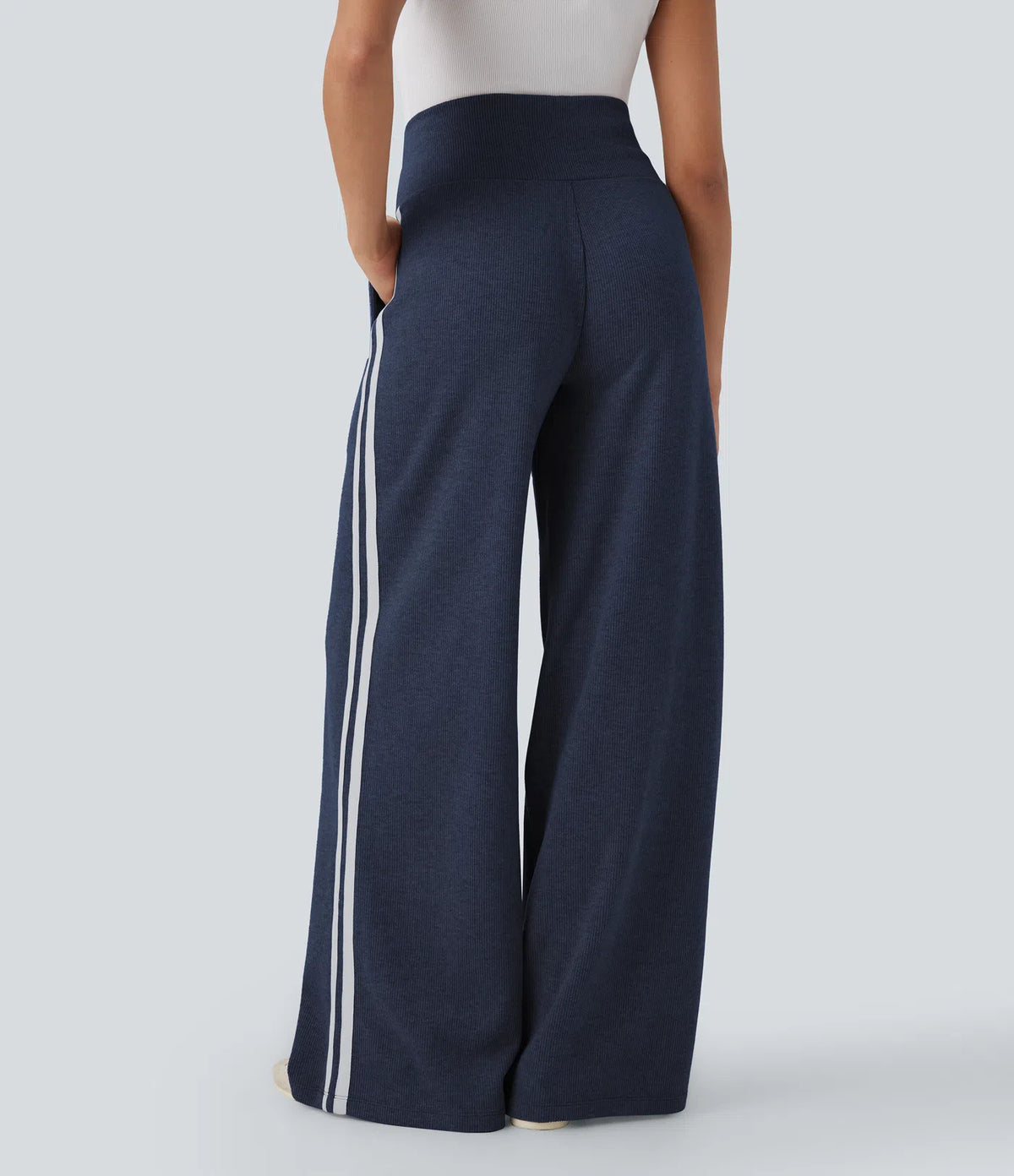 Side Stripe Wide Leg Knit Track Pants - Blue - 6