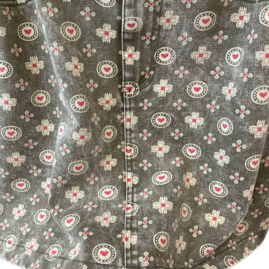 Medallion Floral Print Denim Mini Skirt - Green - 3