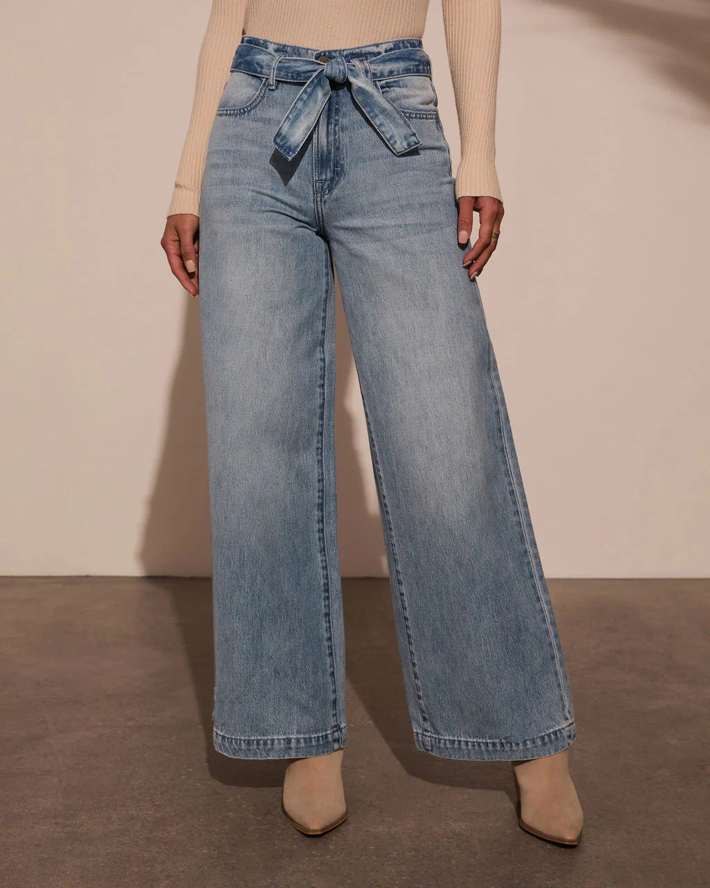 High Waisted Belted Wide Leg Jeans