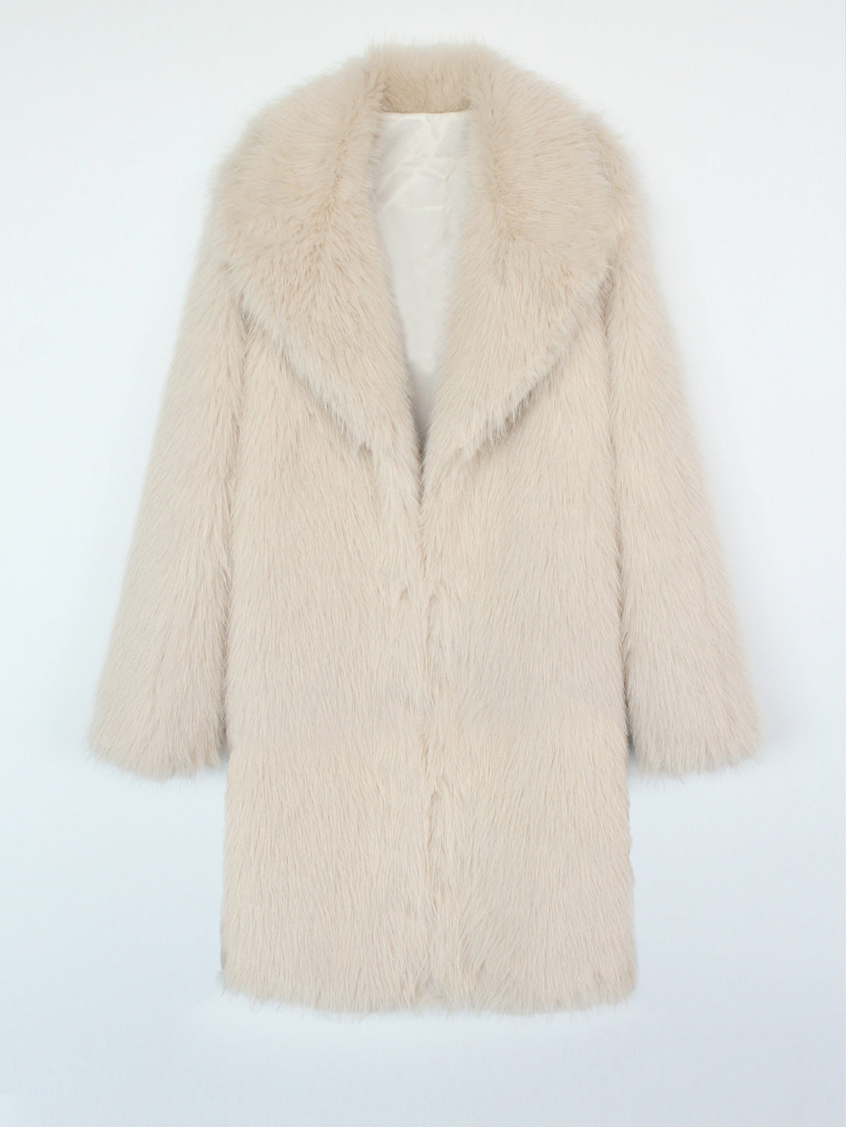 Longline Faux Fur Notch Lapel Coat - apricot