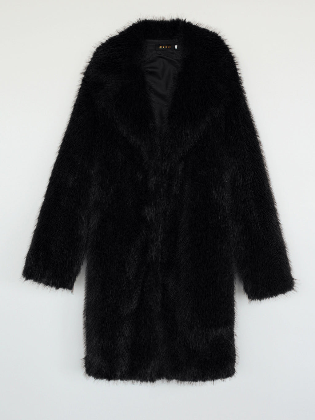 Longline Faux Fur Notch Lapel Coat - black