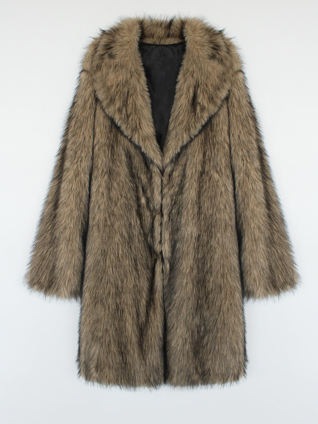 Longline Faux Fur Notch Lapel Coat - camel