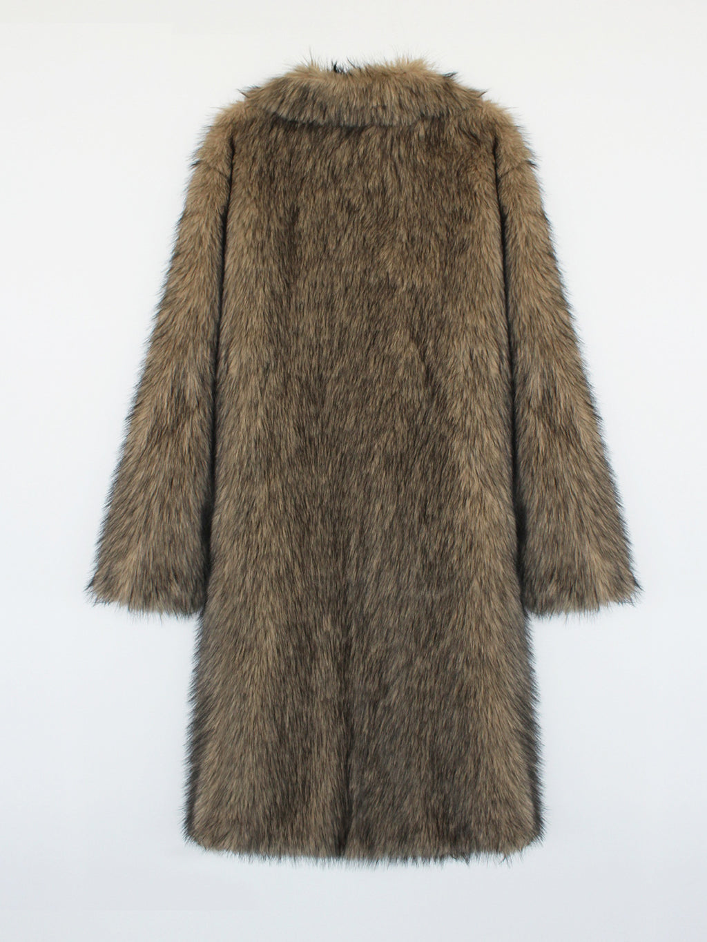 Longline Faux Fur Notch Lapel Coat - camel - 1