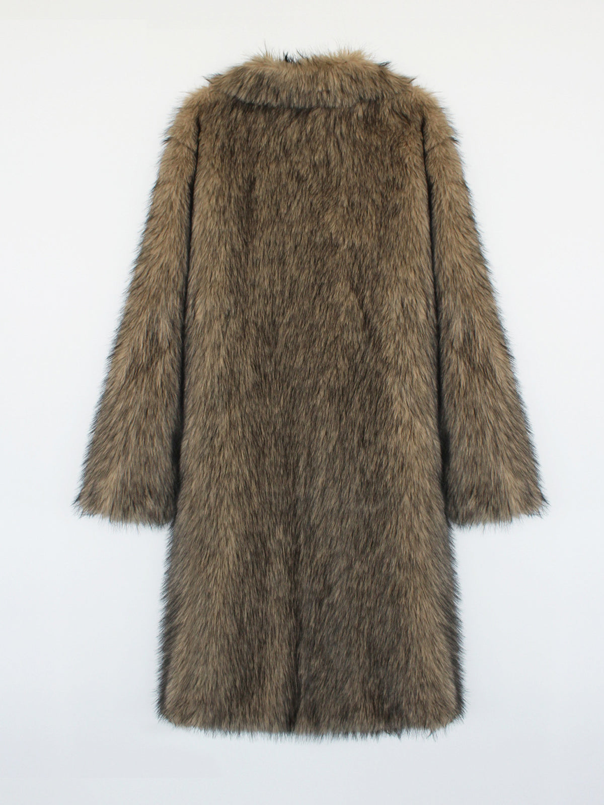 Longline Faux Fur Notch Lapel Coat - camel - 1