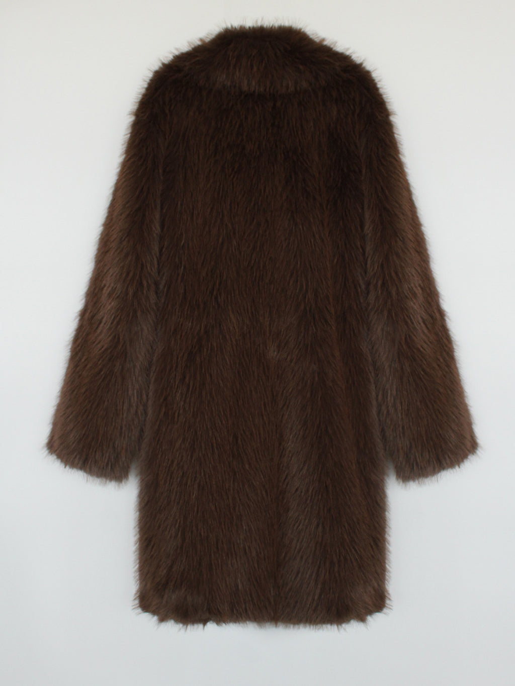 Longline Faux Fur Notch Lapel Coat - coffee - 1
