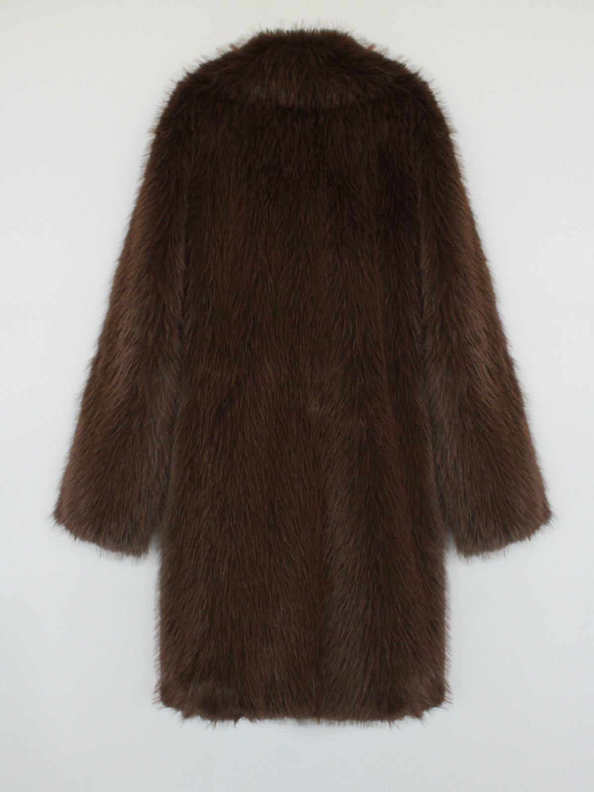 Longline Faux Fur Notch Lapel Coat - coffee - 1