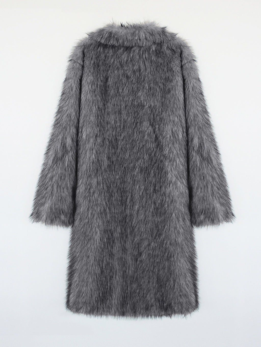 Longline Faux Fur Notch Lapel Coat - darkgrey - 1