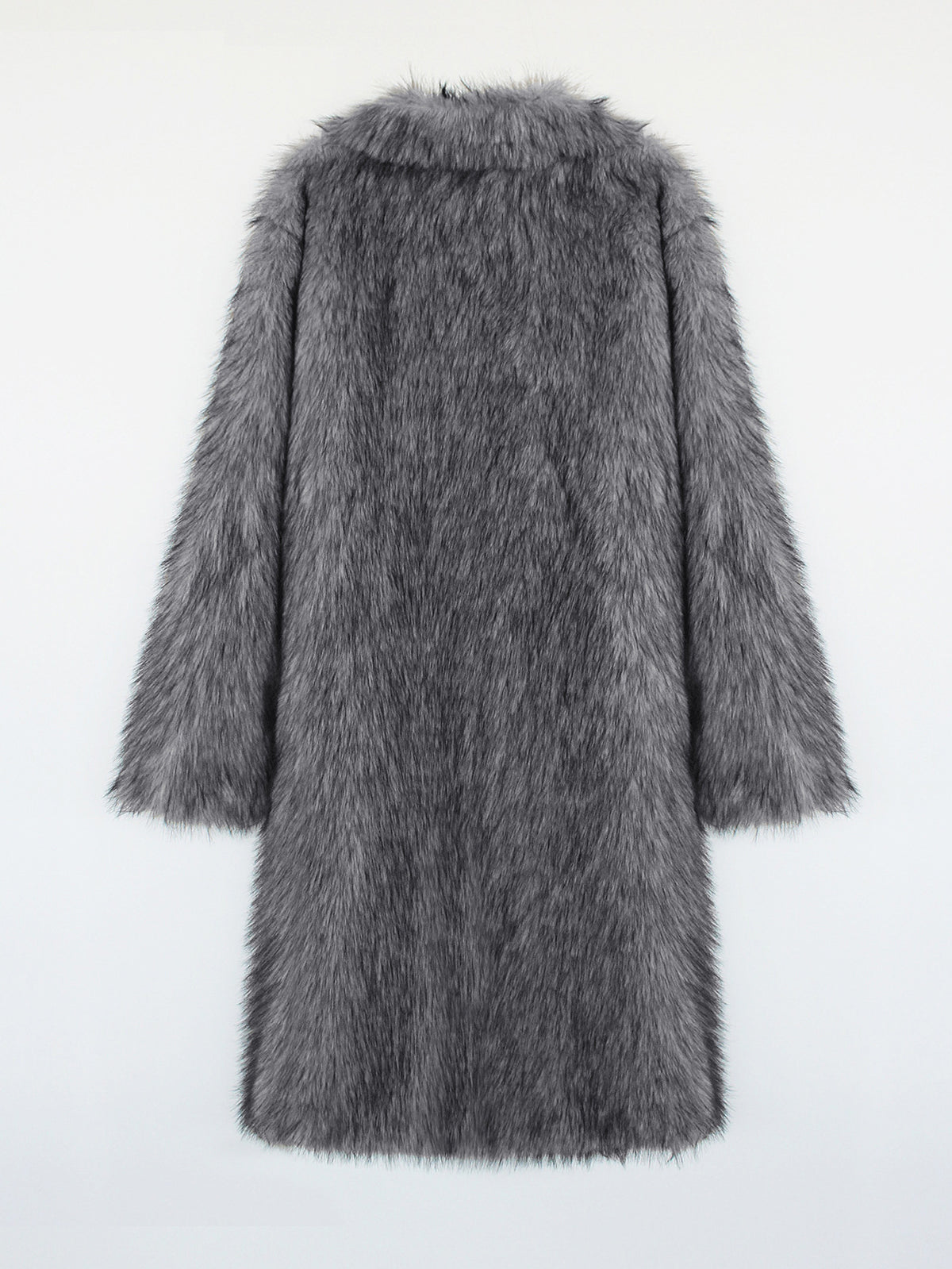 Longline Faux Fur Notch Lapel Coat - darkgrey - 1