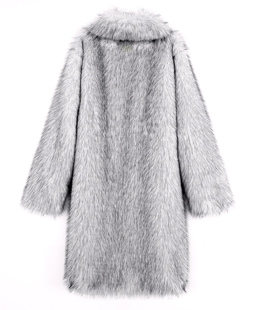 Longline Faux Fur Notch Lapel Coat - grey - 2