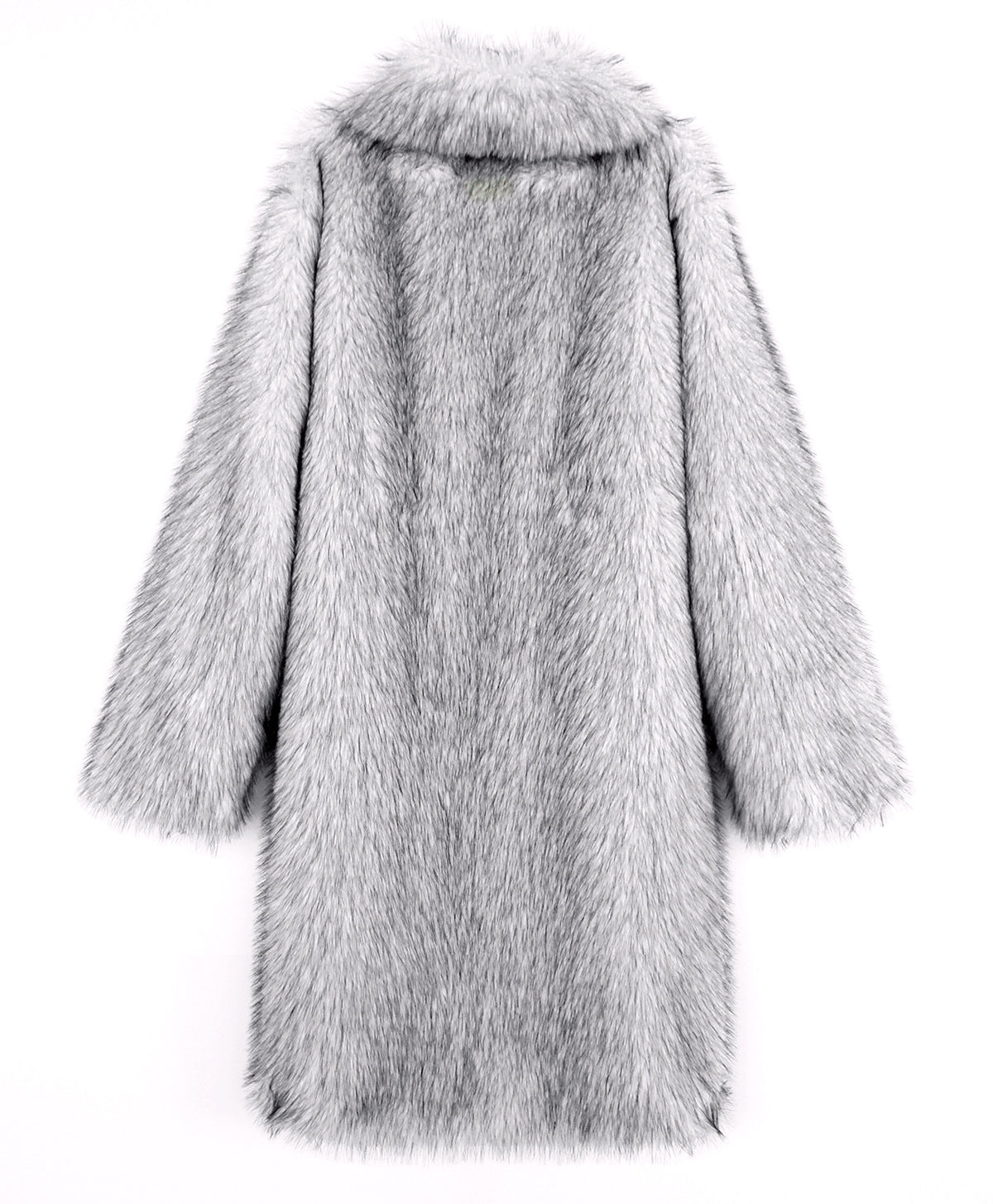Longline Faux Fur Notch Lapel Coat - grey - 2