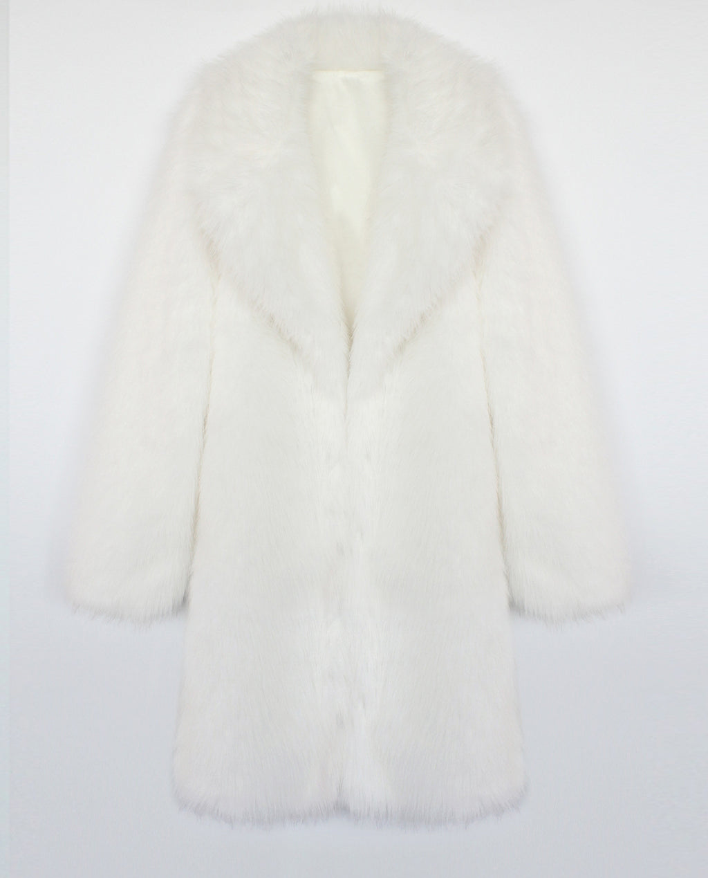 Longline Faux Fur Notch Lapel Coat - white