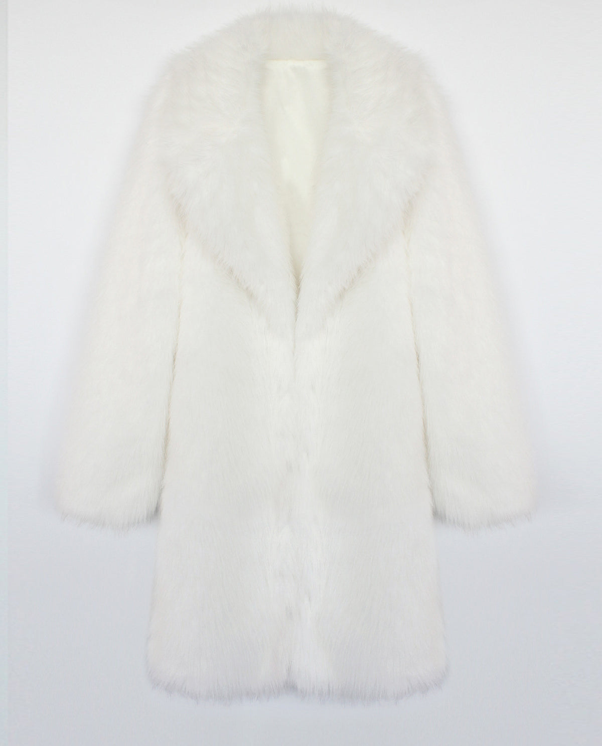 Longline Faux Fur Notch Lapel Coat - white