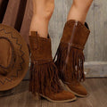 Studded Fringe Western Mid Calf Boots