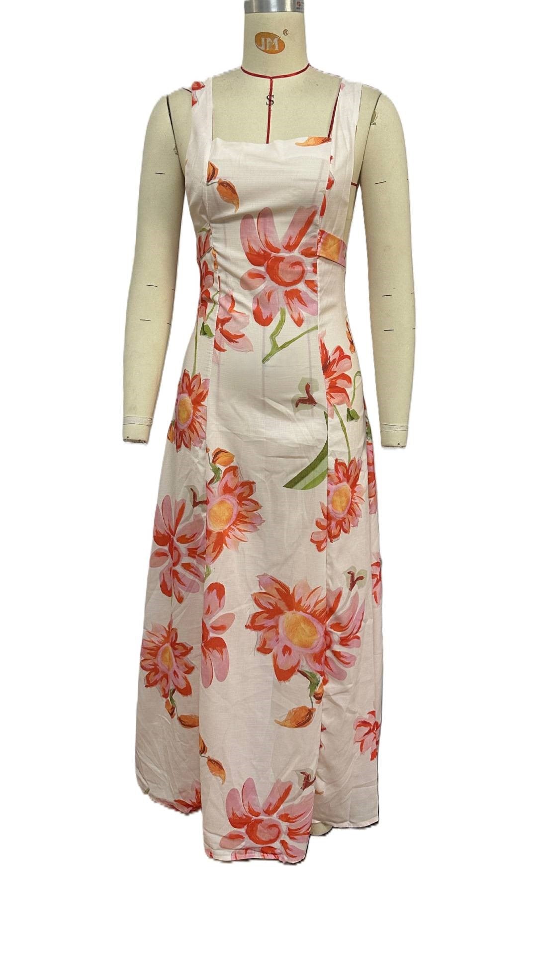 Floral Tie Back Square Neck Maxi Dress - Floral - 1