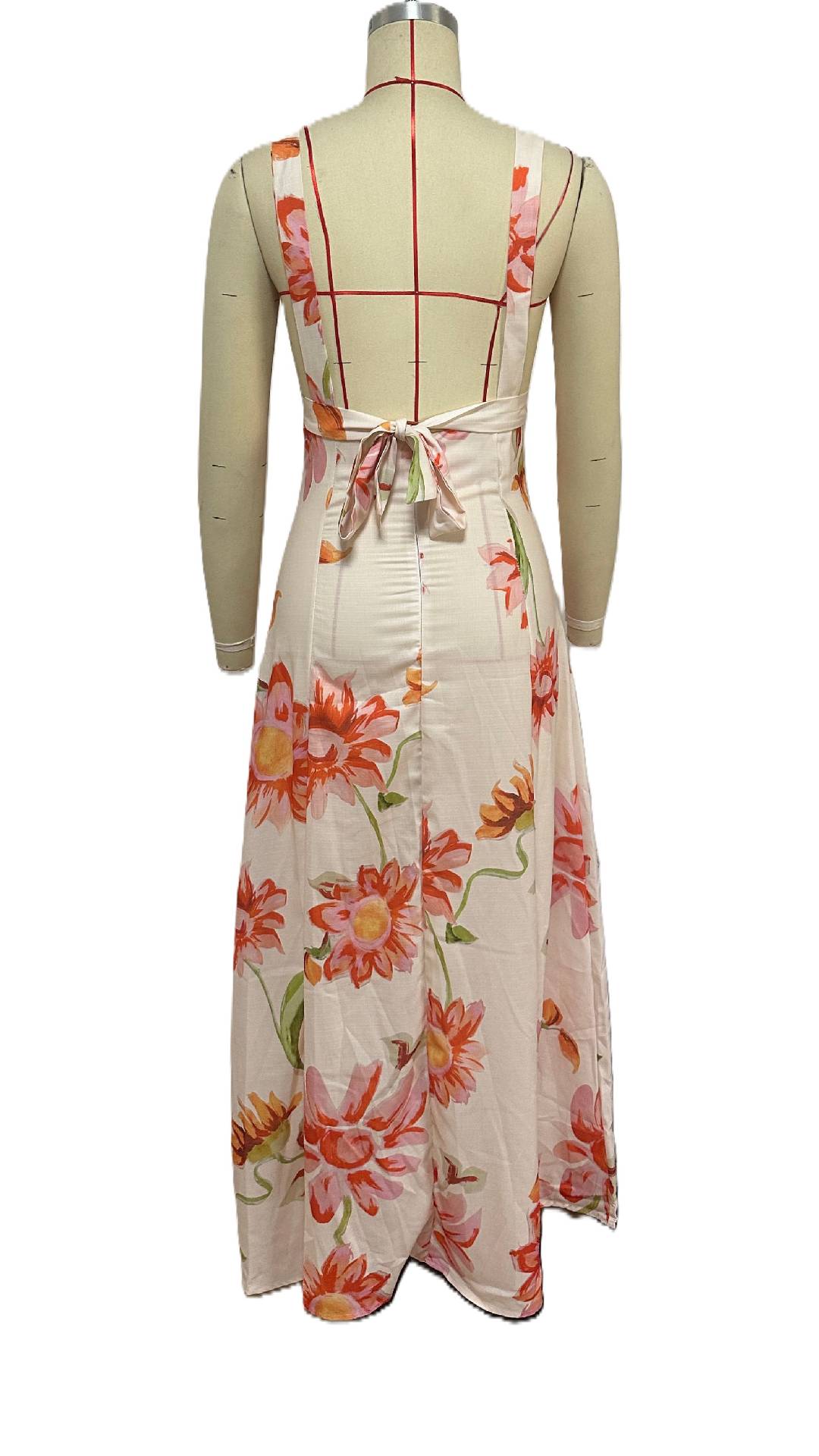 Floral Tie Back Square Neck Maxi Dress - Floral - 2