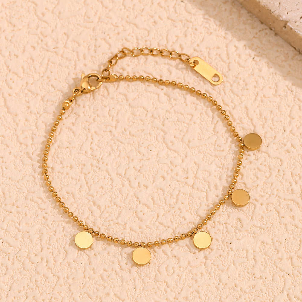 Dangling Round Disc Charm Chain Bracelet - Gold