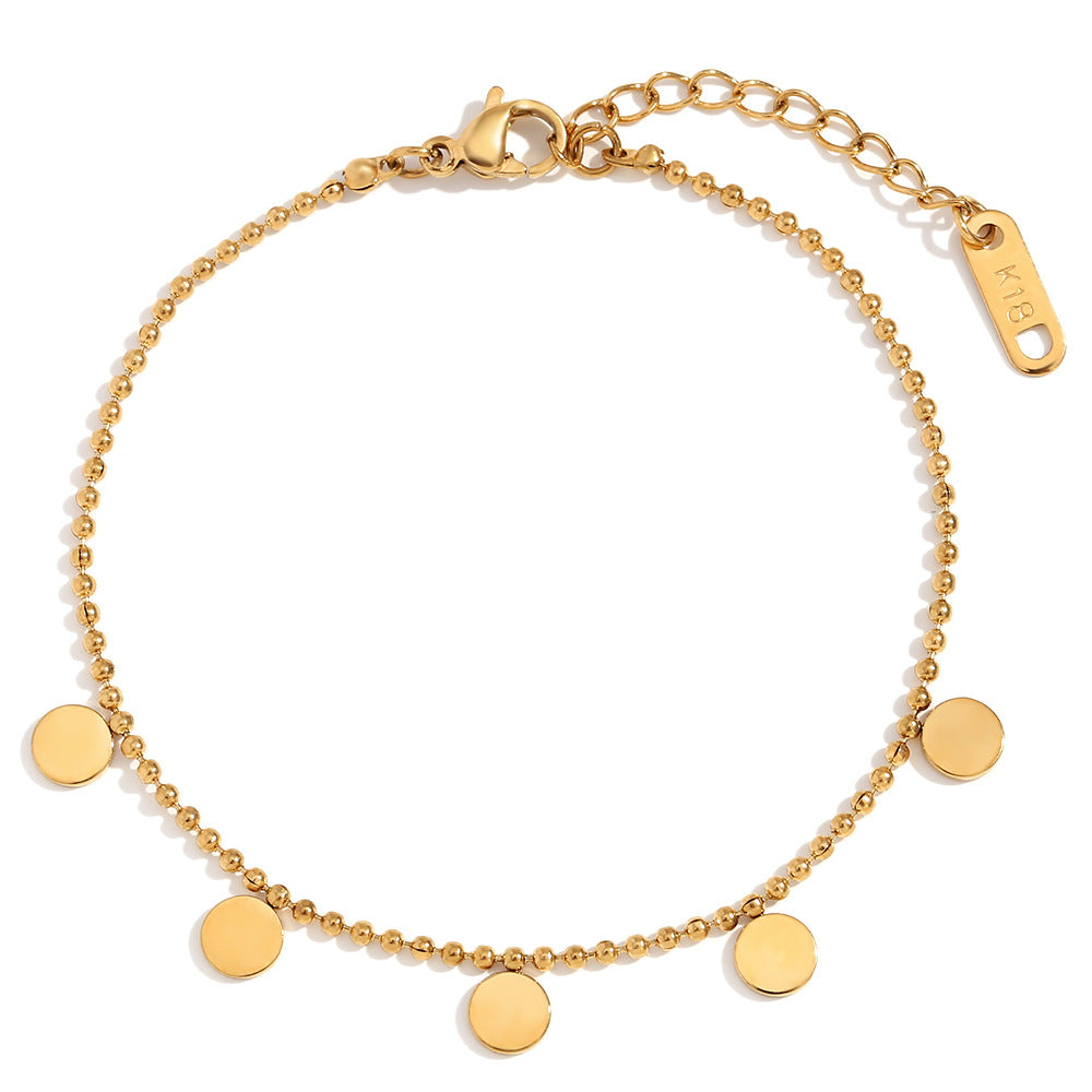 Dangling Round Disc Charm Chain Bracelet - Gold - 1