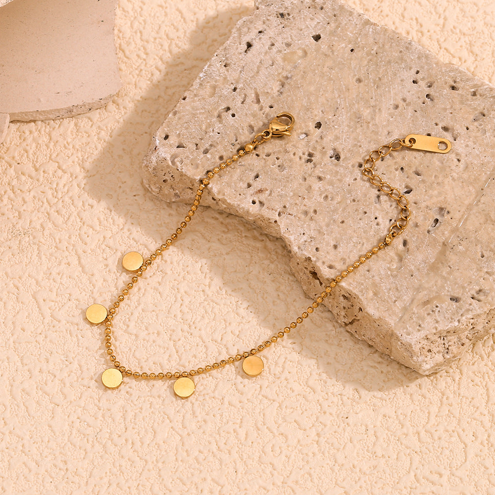 Dangling Round Disc Charm Chain Bracelet - Gold - 2
