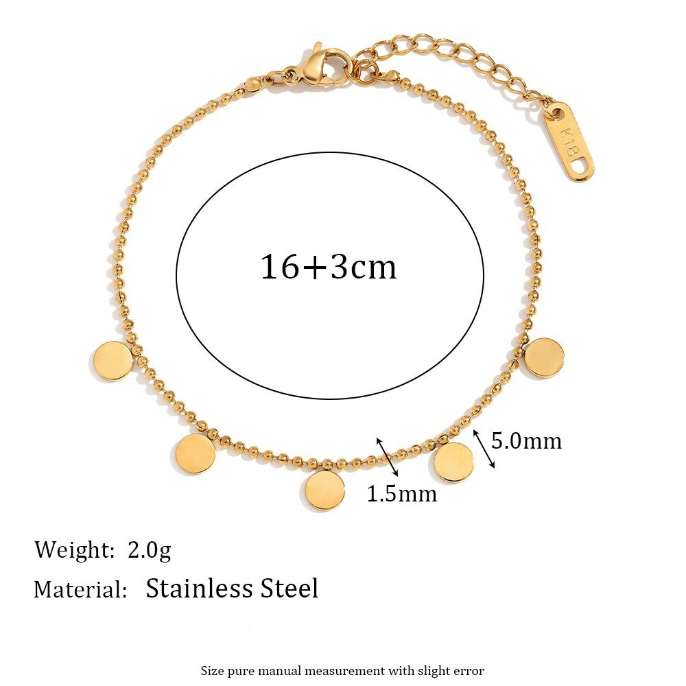 Dangling Round Disc Charm Chain Bracelet - Gold - 3