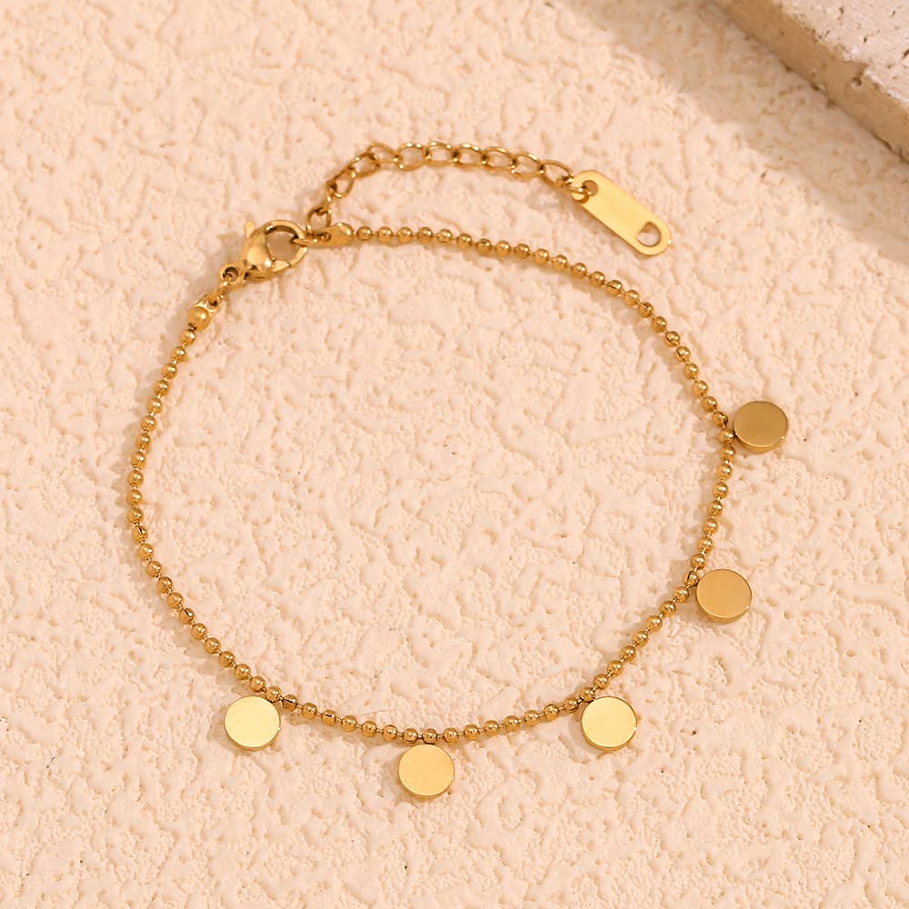 Dangling Round Disc Charm Chain Bracelet