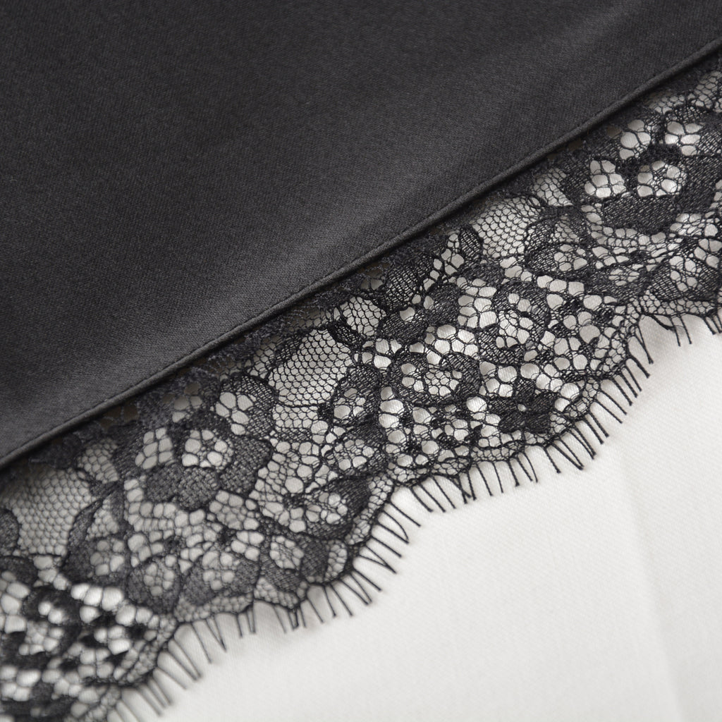 High Slit Lace Trim Satin Maxi Skirt - Black - 7