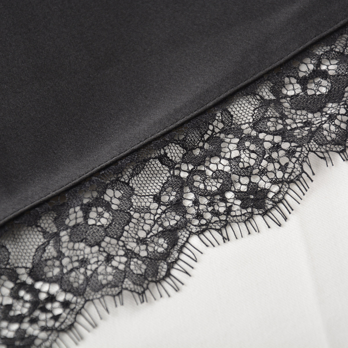 High Slit Lace Trim Satin Maxi Skirt - Black - 7