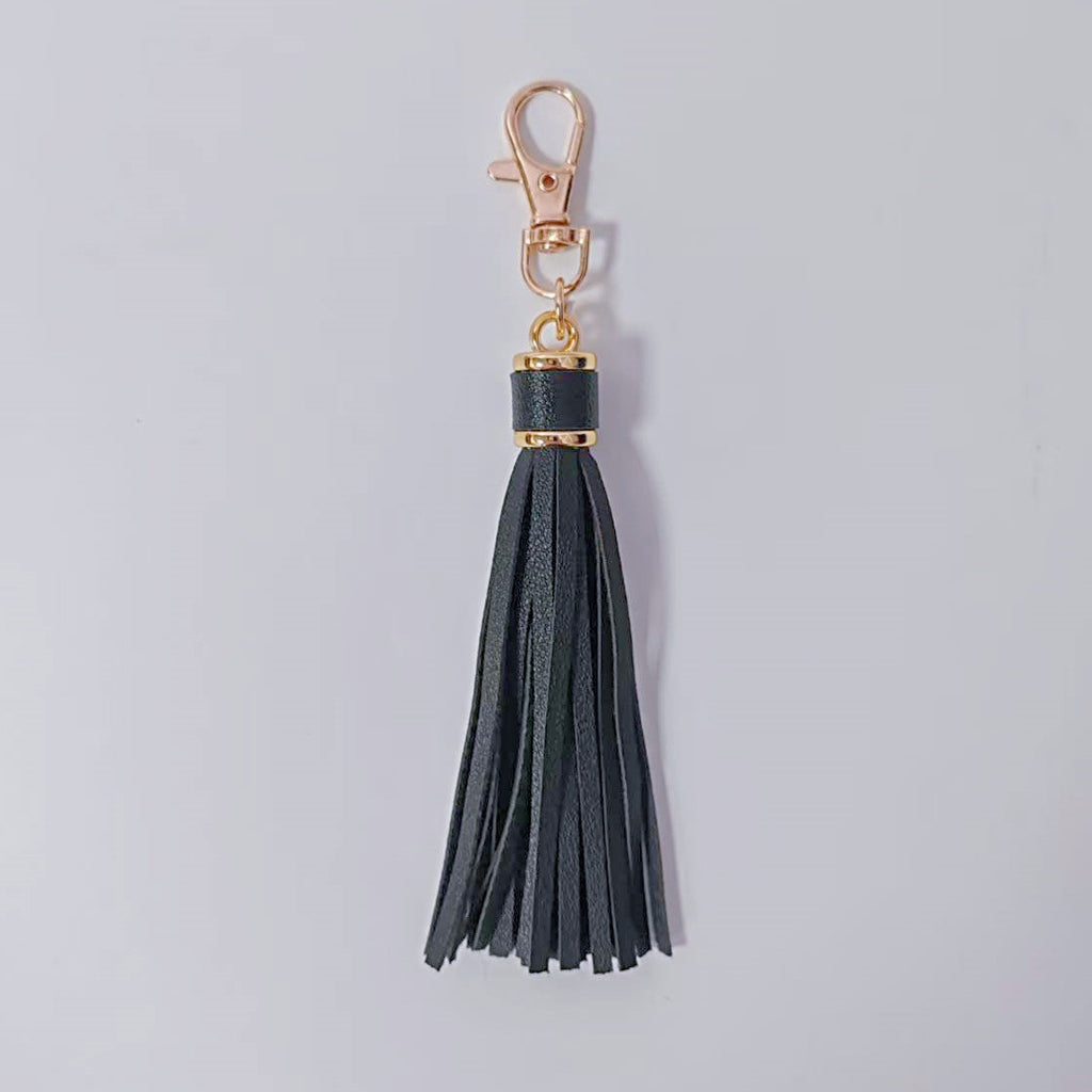 Minimalist Solid Leather Tassel Bag Charm Keyring - view 3