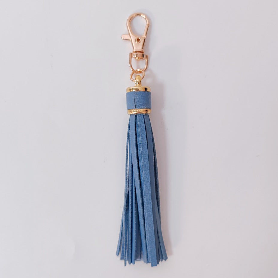 Minimalist Solid Leather Tassel Bag Charm Keyring - view 7