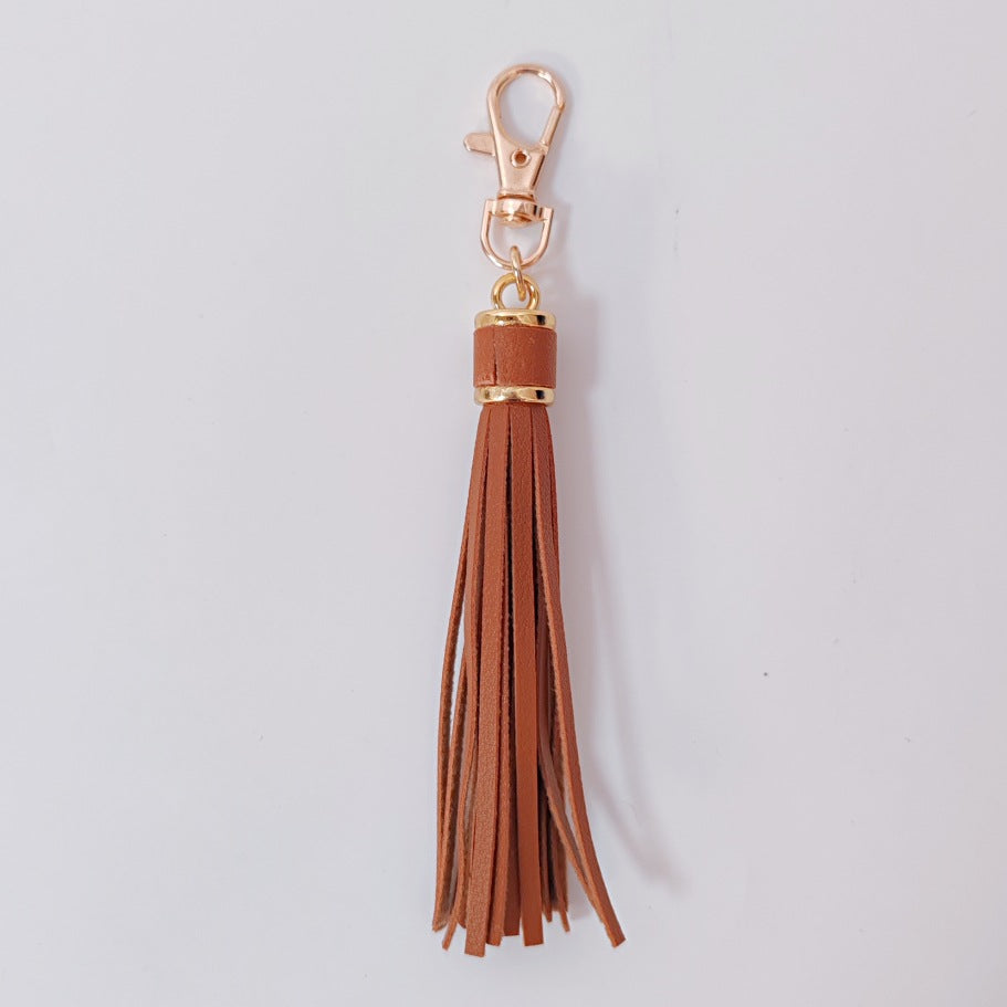 Minimalist Solid Leather Tassel Bag Charm Keyring - view 6