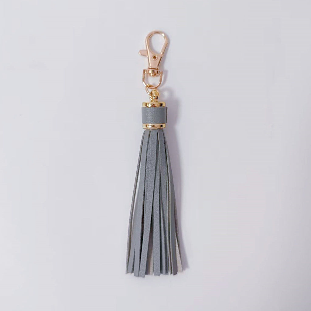 Minimalist Solid Leather Tassel Bag Charm Keyring - view 5