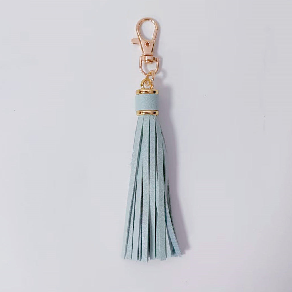 Minimalist Solid Leather Tassel Bag Charm Keyring - view 8