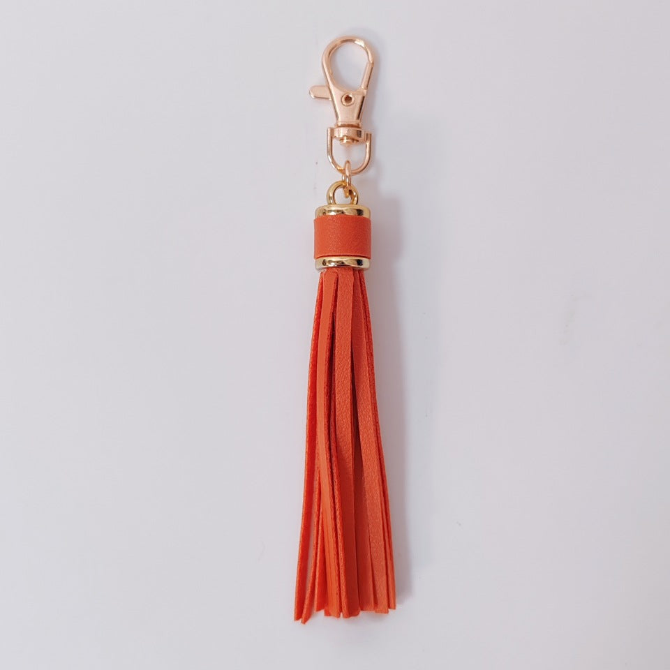 Minimalist Solid Leather Tassel Bag Charm Keyring - view 10