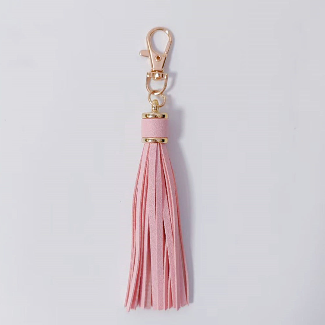 Minimalist Solid Leather Tassel Bag Charm Keyring - view 2