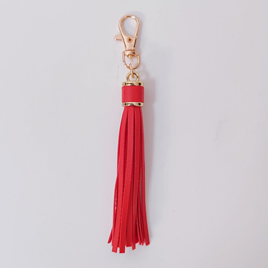 Minimalist Solid Leather Tassel Bag Charm Keyring