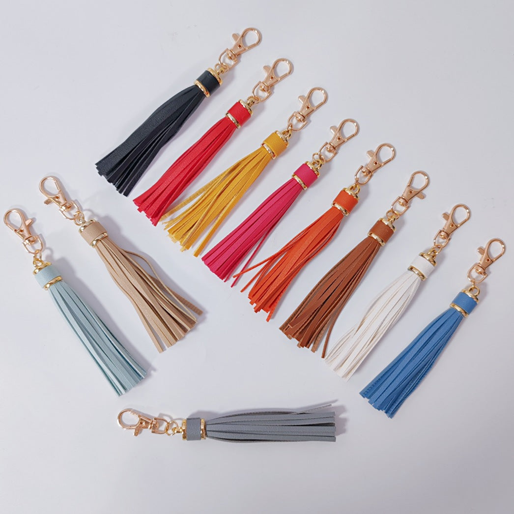 Minimalist Solid Leather Tassel Bag Charm Keyring - view 11