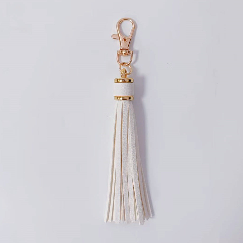 Minimalist Solid Leather Tassel Bag Charm Keyring - view 4