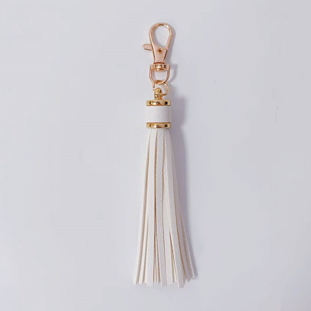 Minimalist Solid Leather Tassel Bag Charm Keyring - view 4