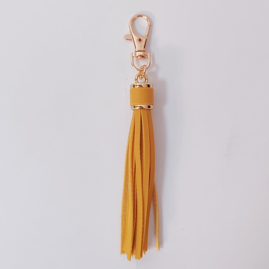 Minimalist Solid Leather Tassel Bag Charm Keyring - view 9