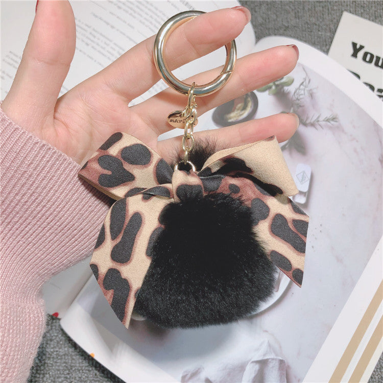 Plush Pom Pom Bow Bag Charm - Black