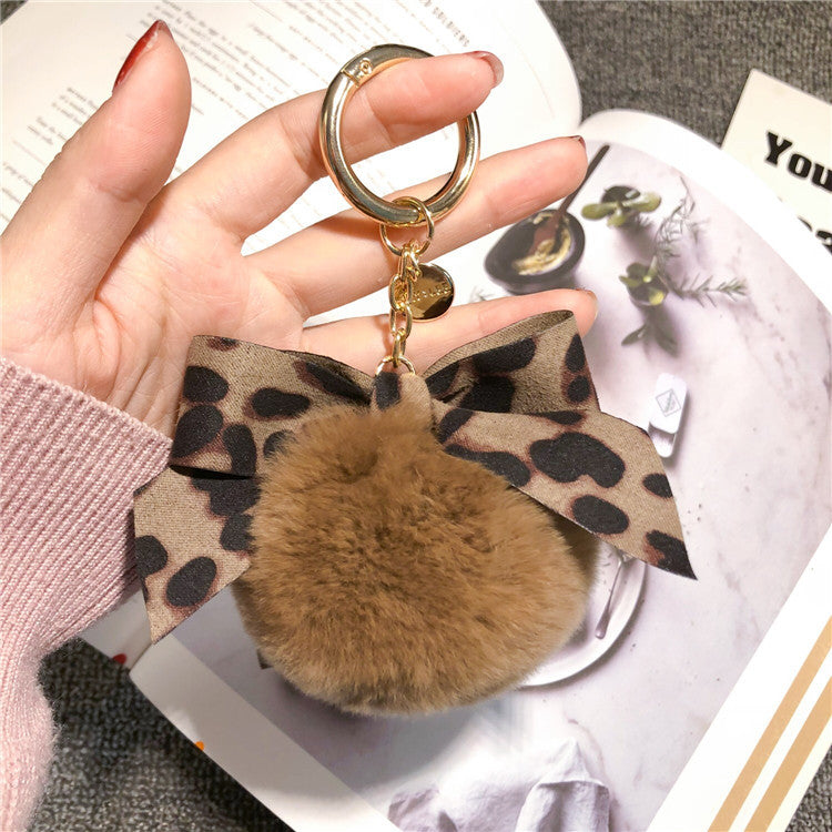 Plush Pom Pom Bow Bag Charm - Camel