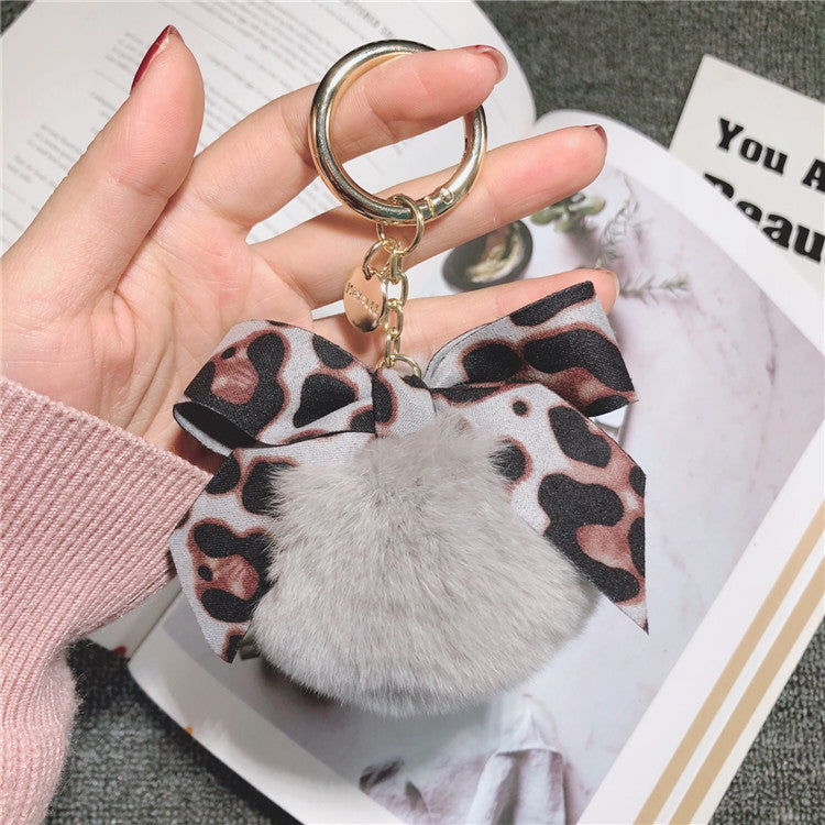 Plush Pom Pom Bow Bag Charm - Grey