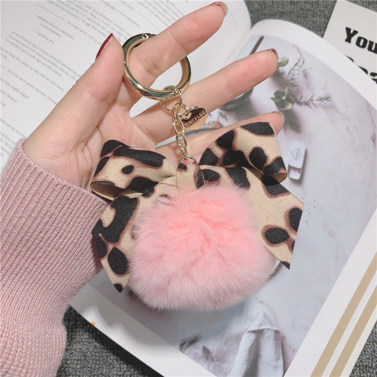 Plush Pom Pom Bow Bag Charm - Pink