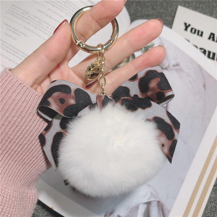Plush Pom Pom Bow Bag Charm - White