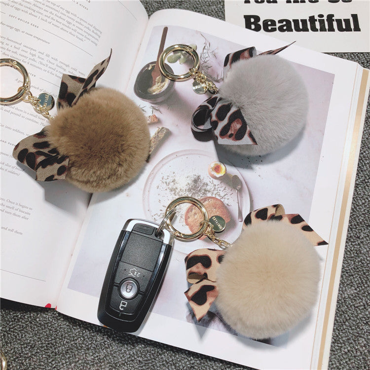 Plush Pom Pom Bow Bag Charm - White - 1