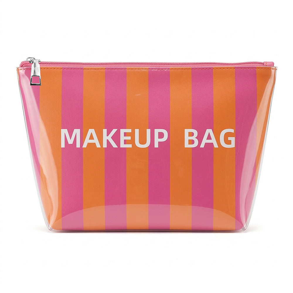 Waterproof Zip Makeup Pouch With Wide Base - Orange