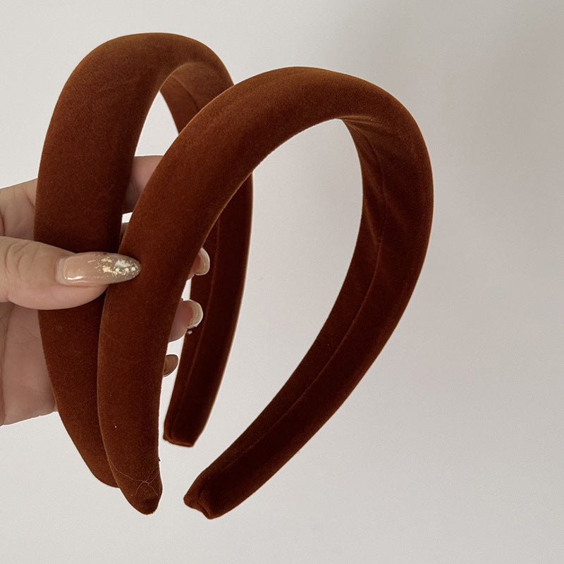 Wide Padded Velvet Hair Band - Caramel - 1