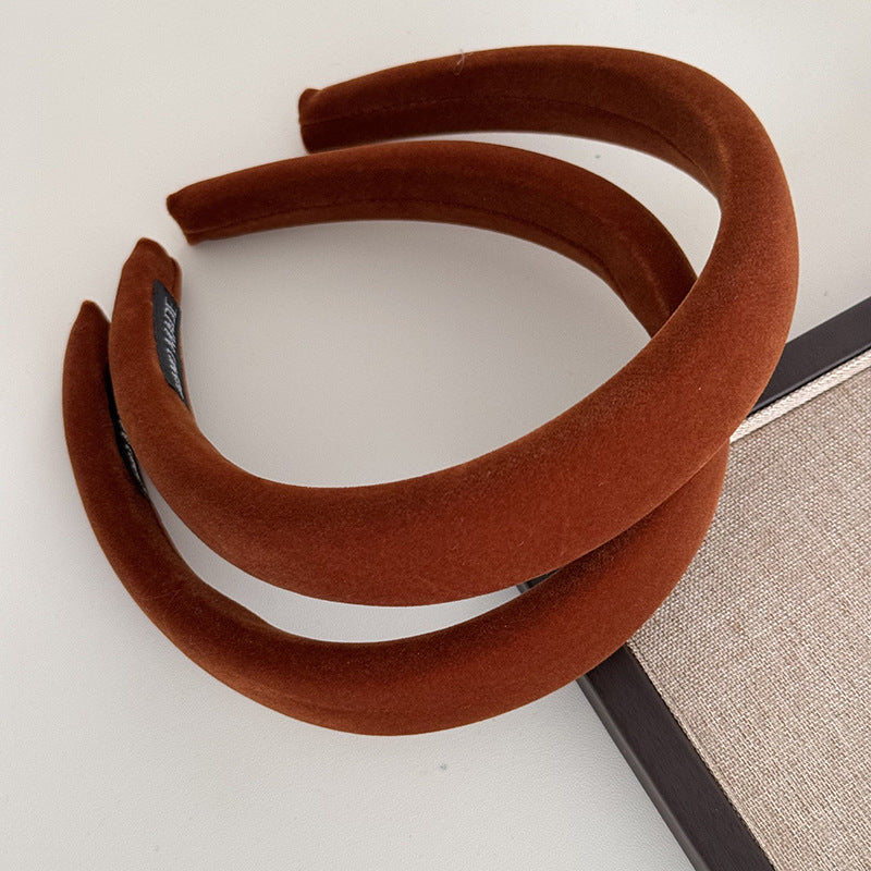 Wide Padded Velvet Hair Band - Caramel - 3