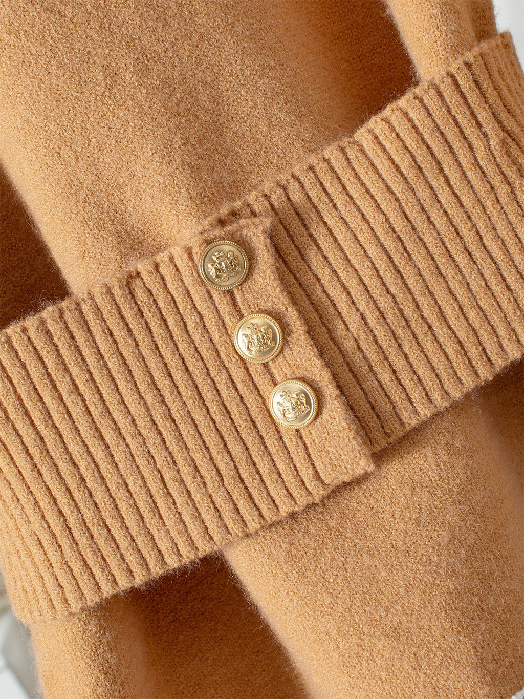 Lace Hem Turtleneck Button Peplum Sweater - Khaki - 3