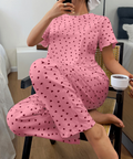 Scattered Heart-Print Short-Sleeve Cotton Pajama Set - Pink