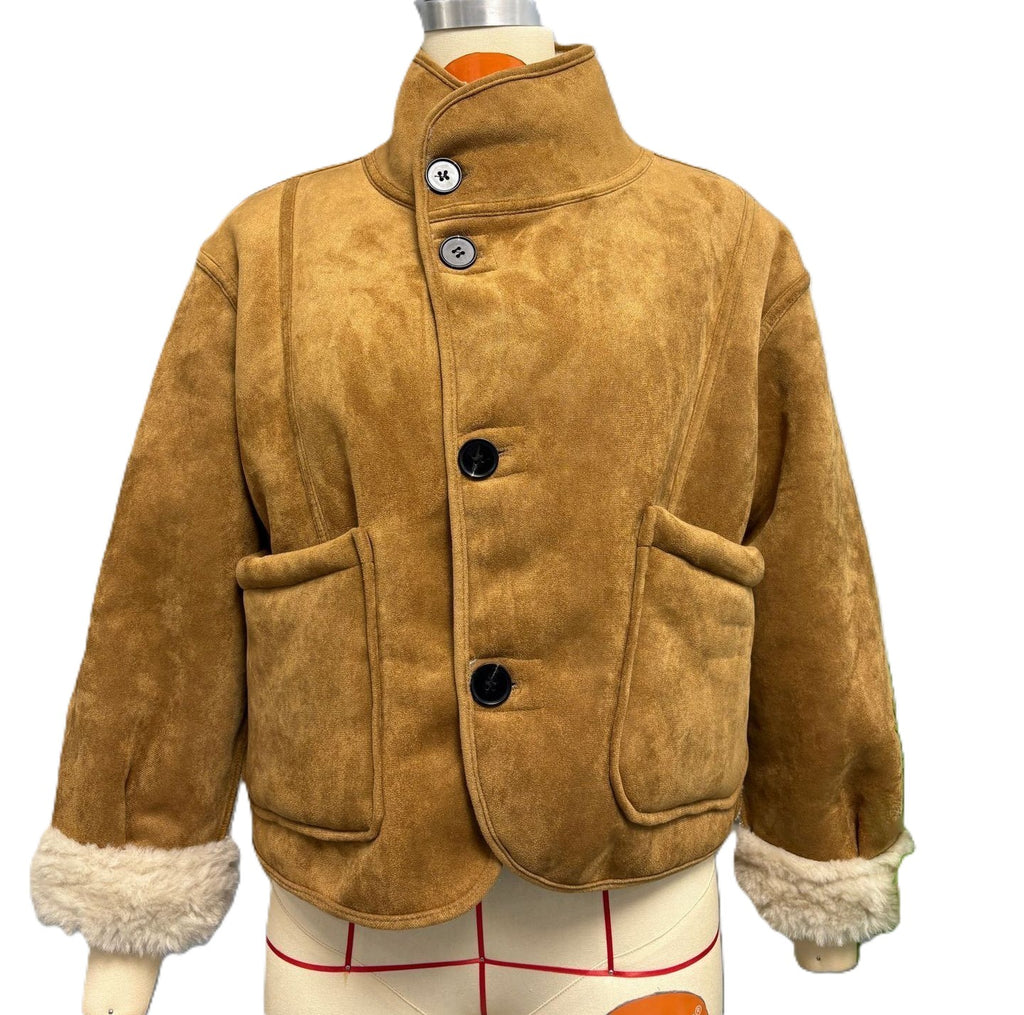 Reversible Faux Shearling Suede Cropped Jacket - White - 2